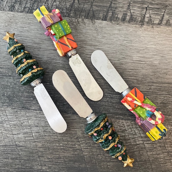 Vintage Christmas 4 piece porcelain handle cheese server - Picture 1 of 10